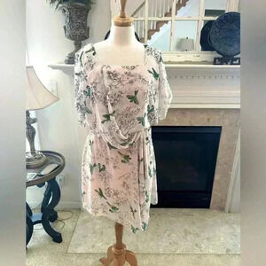 Traffic People Floral Bird Print Pale Pink Dress